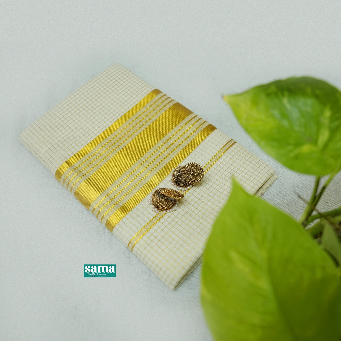Kerala Micro Check Tissue Set Saree with Blouse for Women | Elegant Traditional Kerala Wear