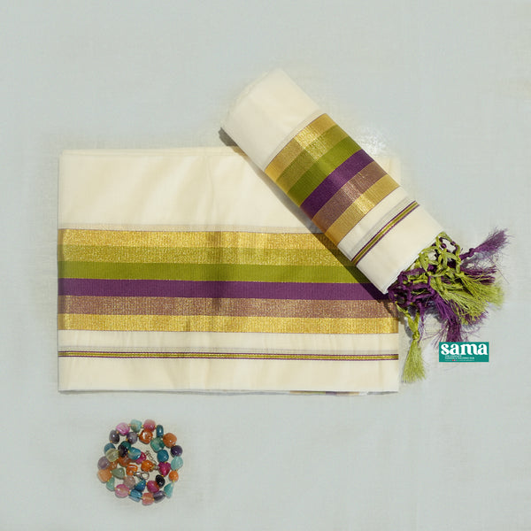 Onam Fancy Cotton 2.8 Meter Set Mundu for Women | Traditional Kerala Festive Wear