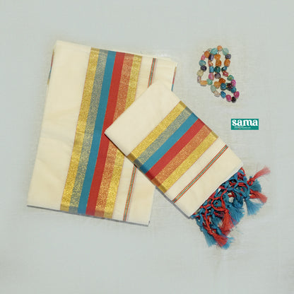 Onam Fancy Cotton 2.8 Meter Set Mundu for Women | Traditional Kerala Festive Wear