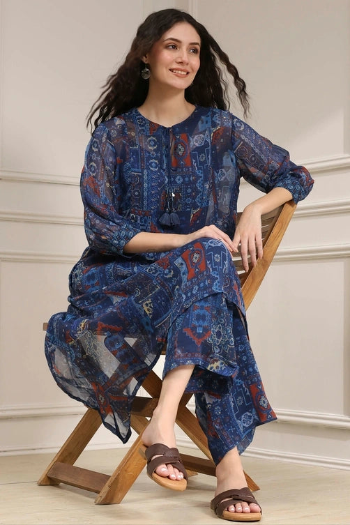 Blue Asymmetric Printed Co-ord Set
