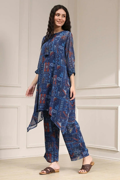 Blue Asymmetric Printed Co-ord Set